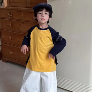 
Boys Korean style color-blocked long-sleeved T-shirt 2026 spring and autumn children's raglan sleeve bottoming shirt girls pure cotton children's clothing trendy