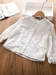 Girls' Thin Long-sleeved Shirt Medium And Large Children's Positioning Embroidered Lapel Korean Shirt 2023 Spring New Top