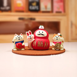 Mini Zakka Peaceful and Auspicious Cat Figurine Cute Healing Desktop Handmade Car Decoration Birthday Gift for Women