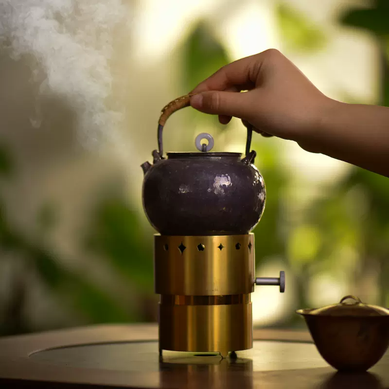 观物三寸高端煮茶炉户外酒精炉煮咖啡火炉便携煮茶器小号黄铜茶具