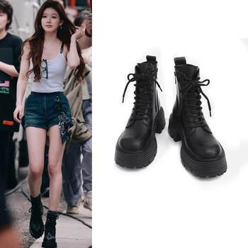 
Japanese GP Zhao Lusi Martin boots women's autumn and winter single boots thick sole increased British style slim boots short boots lace boots