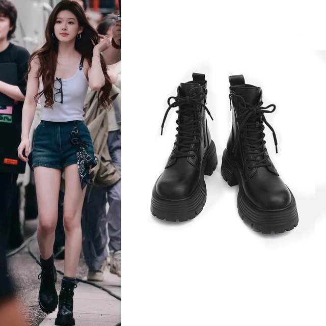
Japanese GP Zhao Lusi Martin boots women's autumn and winter single boots thick sole increased British style slim boots short boots lace boots