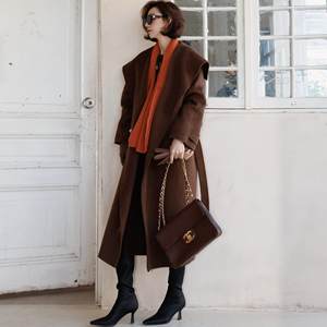 Needshop1 Winter new coffee colored lapels of woolen camel fluff double -sided long coat coat
