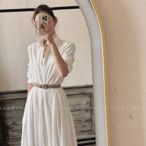 
NeedShop1 autumn new white simple intellectual loose slim shirt dress for women