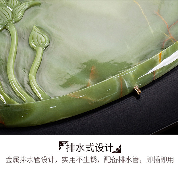 □中国 玉石 緑玉 蓮の葉 唐木台座付 皿□古玩煎茶