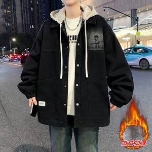 Autumn and winter plus velvet thickened denim jacket boys teen fashion trend junior high school students warm jacket cotton jacket
