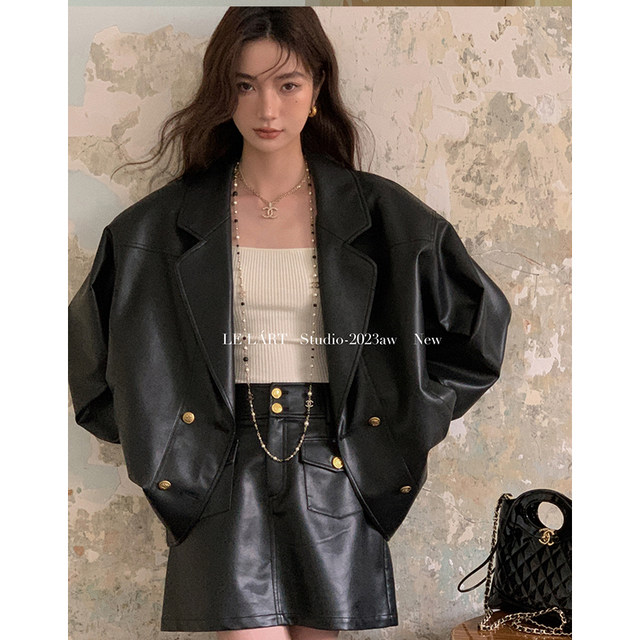 Black leather jacket for women 2024 new autumn suit Hong Kong style ...