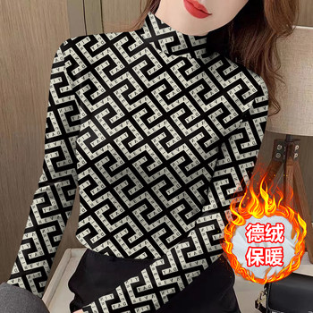 Fall and winter fashion Devlux new warm half-high neck middle-aged and elderly slim long-sleeved tops hot style printed bottoming
