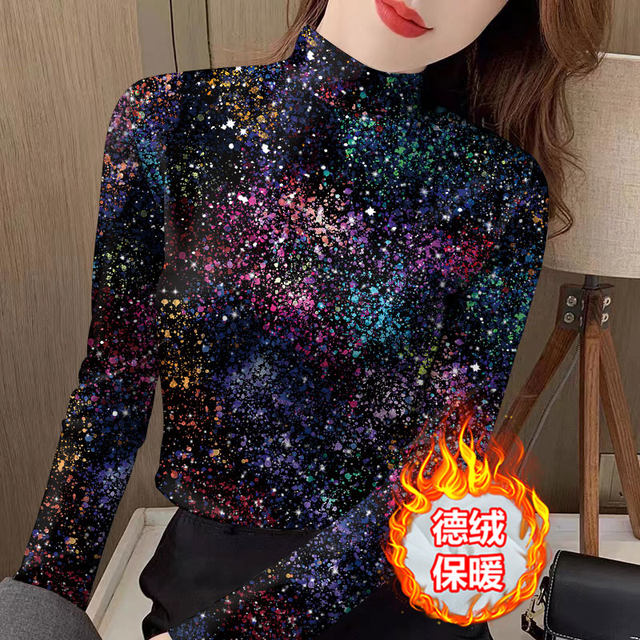 Autumn and winter virtue bottoming shirt explosion, warm T -shirt, semi -high neck, thinner, middle -aged and elderly long -sleeved top all -in -one
