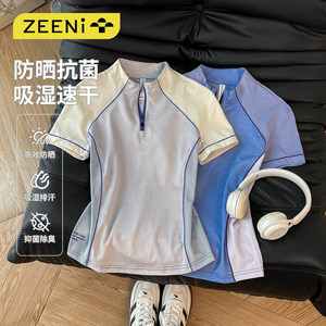 
ZEENI Sunscreen Antibacterial Moisture Absorbent Quick Drying Clothes Women's 2026 Summer Light Outdoor Hiking Sports Short Sleeve T-Shirt Tops