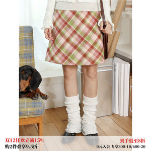 
Chemical Girl Color Pixel Wool Plaid A-Line Skirt Autumn and Winter Plaid Elastic Waist Skirt