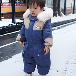 Children's Fleece-Lined Thickened Ski Suit 2024 Winter New Children's Clothing for Boys and Girls Infants and Toddlers Crawling Suit Jumpsuit