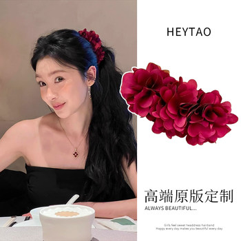 
HEY TAO Yi Mengling's same retro wine red flower banana clip temperament high-end hair accessories women's hair clip headdress