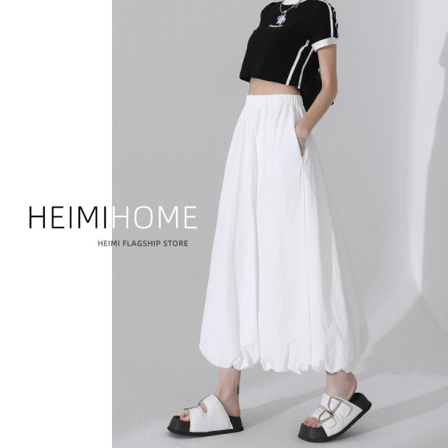 White flower bud skirt for women in summer 2025 high waist lantern A-line long skirt small mid-length puffy skirt trendy