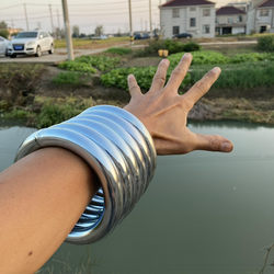 Solid Fitness Iron Ring for Martial Arts Practice, Wing Chun Hung Jia Iron Wire Fist Wrist Arm Strength Weight-Bearing Training Hand Ring, Stainless Steel Ring