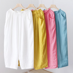 Harem pants new Ramie double-layer loose flesh-cover elastic waist casual trousers casual pants women's pants 4SP120