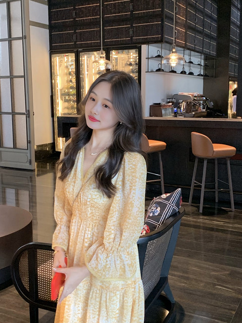 2024 Summer Korean V -neck Spring Spring Flower Dress Women's Long ...