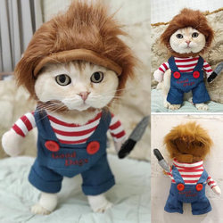Cat and Dog Standing Costume with Knife, Chucky Standing Funny Pet Outfit, Teddy Corgi Cat Funny Transformation Costume