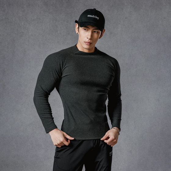 
Muscle dog long-sleeved T-shirt men's winter warm bottom shirt half turtleneck tights training fitness clothing sports top