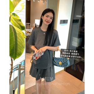 
AMUM Maternity Wear Summer pampering~Top casual and lazy big T-shirt + A-line high-waist skirt pants two-piece suit