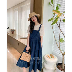 
AMUM maternity suit sugar cube denim~ retro sleeveless dress design feels age-reducing and slimming strap skirt