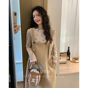 AMUM maternity clothing butter cookies ~ soft and glutinous base fashionable age-reducing strap skirt slimming a line dress
