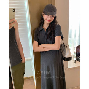 
AMUM maternity wear smart lazy skirt ~ polo lapel casual dress slimming small pregnant woman skirt