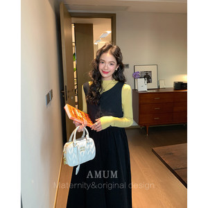 
AMUM maternity wear autumn and winter comfort zone ~ black corduroy quilted sleeveless autumn and winter layered vest dress