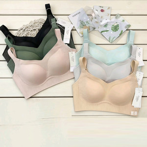 
Branded large size underwear for women, no rims, seamless bra, women's thin push-up, breast-retracting soft support underwear CD cup