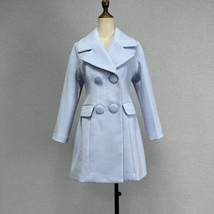 
Brand discount light blue mid-length wool coat for women autumn and winter temperament suit collar double-breasted high-end jacket