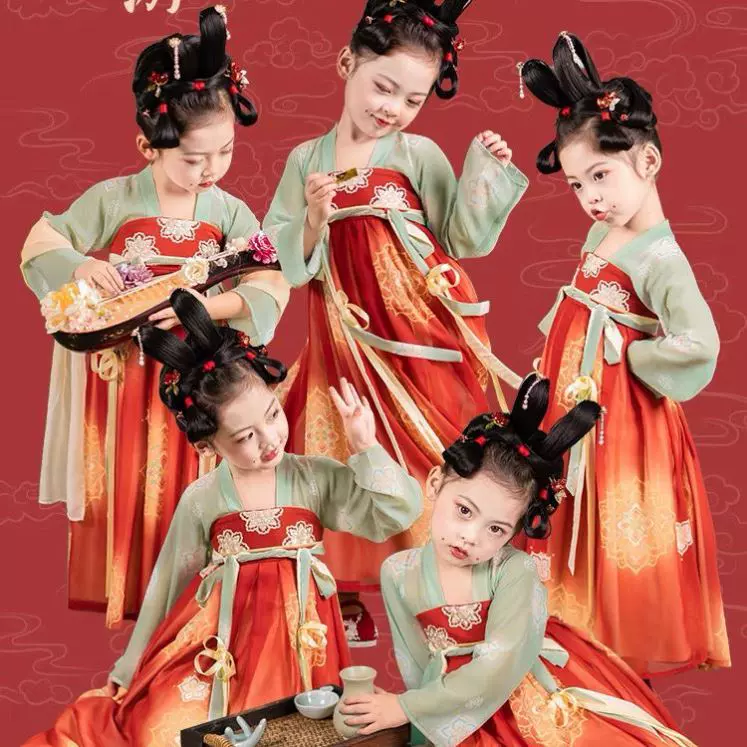 胭脂妆儿童汉服演出有位姑娘舞蹈服学生表演中国风超仙
