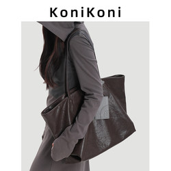Konikoni Genuine Leather Niche Large-Capacity Tote Bag for Women 2026 New High-End Texture Commuter Shoulder Bag Large Bag