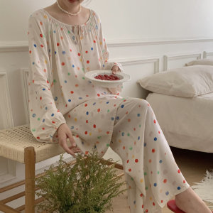 Pajamas Female Spring and Autumn Pleeling Silk Cold Silver New Guofeng Home Furnishing Service can wear simple new Chinese cotton and silk sets thin