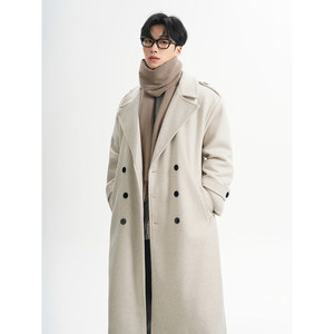 
Winter woolen coat for men, mid-length, over the knee, thickened, warm, high-end, handsome, trendy brand, windbreaker, woolen coat for men