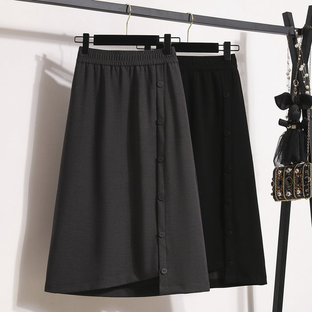 Women's 2024 new large size fat mm skirt 200Jin [Jin equals 0.5 kg] Elastic waist irregular button mid-length A-line skirt