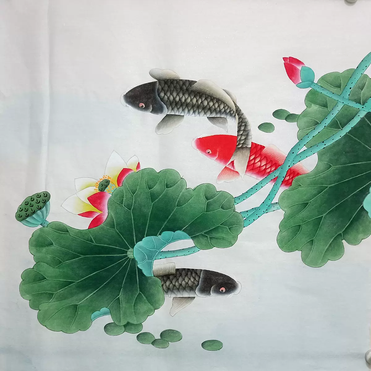 中国古美術・純手描き花卉図三尺画芯・水墨彩色画・呉昌碩印款・書道品・宣紙・带水印 中国古美術・純手描き花卉図三尺画芯・水墨彩色画・呉昌碩印款