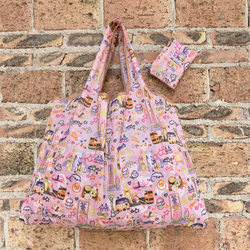 Hong Kong-Style Printed Eco-Friendly Shopping Bag, Large Capacity, Portable Grocery Bag, Foldable Waterproof Storage Bag, Eco-Friendly Bag