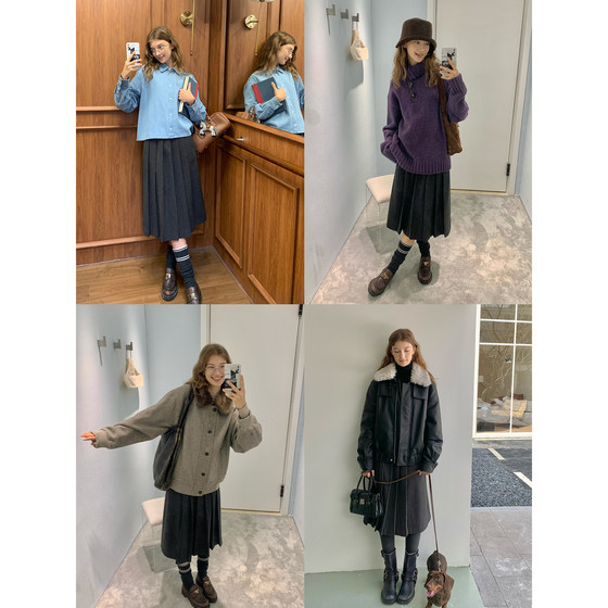 
KERNEL COSMOS Beidao Art Student Autumn and Winter Simple Classic Slim Wool Wool Three-dimensional Pleated Skirt