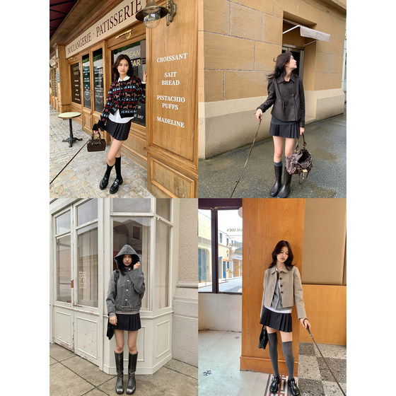 
KERNEL COSMOS Autumn brushed striped suit fabric fashionable A-line pleated skirt short skirt