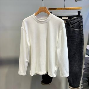 
Simple winter splicing design heavyweight plush thickened long-sleeved T-shirt for men with high-end skin-friendly inner wear German velvet base