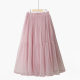 Spring new sweet solid color simple pleated fairy skirt A-line large sway high waist mesh splicing mid-length skirt
