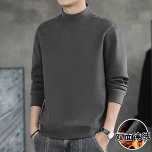 
Autumn and winter double-sided velvet brushed solid color bottoming shirt for men, half turtleneck, German velvet long-sleeved T-shirt, warm inner layer for autumn clothes