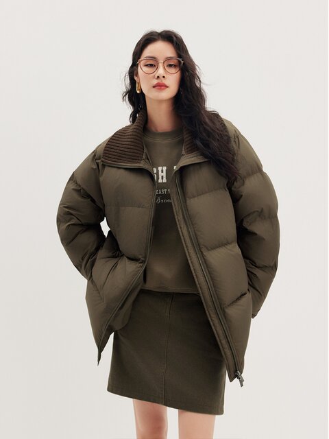 First cotton wool knitted large lapel down jacket for women 90 white goose velvet winter turtle back bread jacket mid-length stand-up collar jacket
