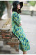 Travel design original independent printed carama seven -point sleeve square collar very summer dress over/wood