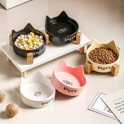 Cat bowl dog bowl double bowl ceramic anti-overturn high feet