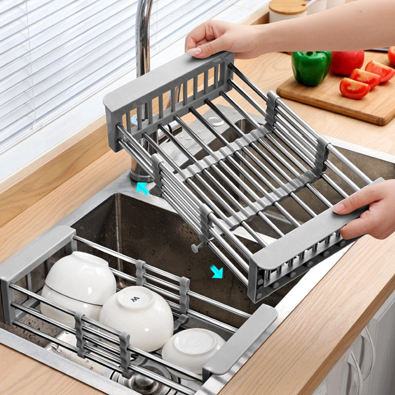 厨房沥水架家用不锈钢可伸缩水槽架收纳碗碟
