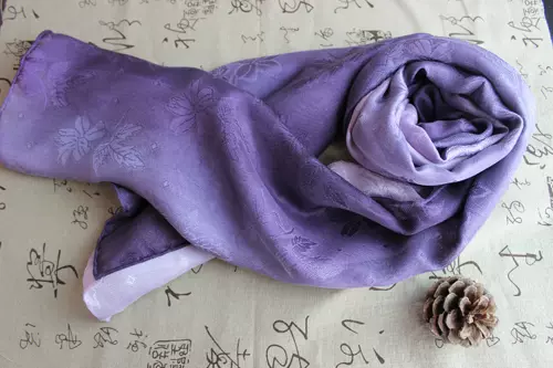 过渡色卷边长巾 吴罗纱罗花罗真丝围巾100