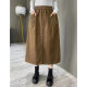 Pure -colored oblique cotton skirt, commute fashion pocket, autumn skirt retro Hong Kong style versatile casual long skirt
