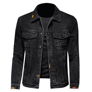 
American cool style washed spring thin denim jacket men's slim jacket lapel black gray youth trendy casual