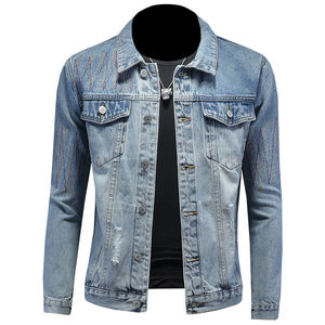 
2026 Spring New Style Retro Embroidered Men's Denim Jacket Youth Trendy Slim Lapel Long Sleeve Trendy Jacket